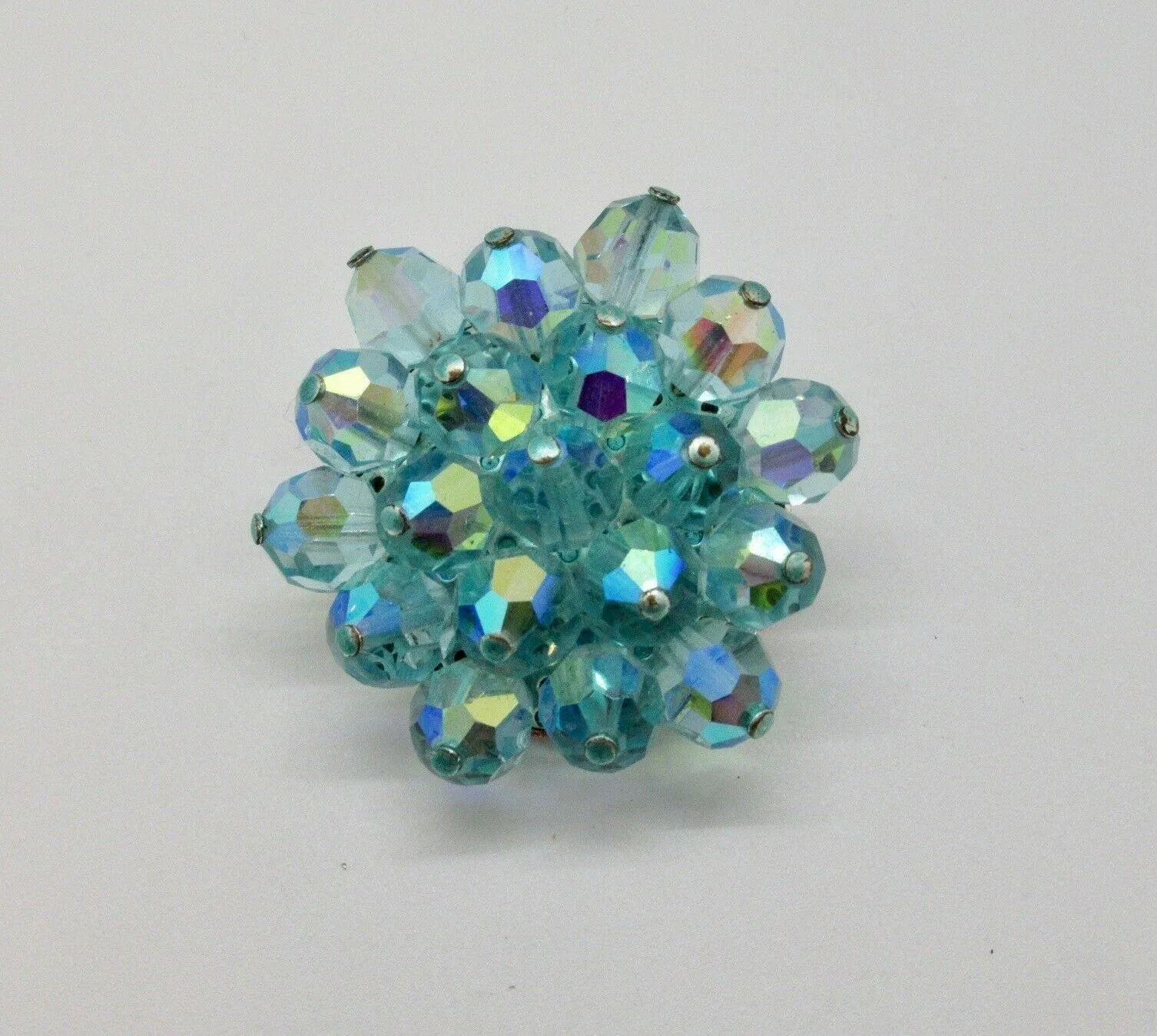 Vintage Round Blue Aurora Borealis Beads Brooch