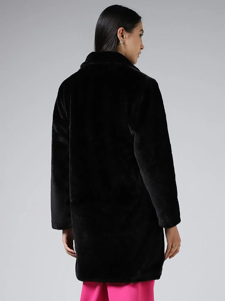 Wardrobe Solid Black Fur Coat