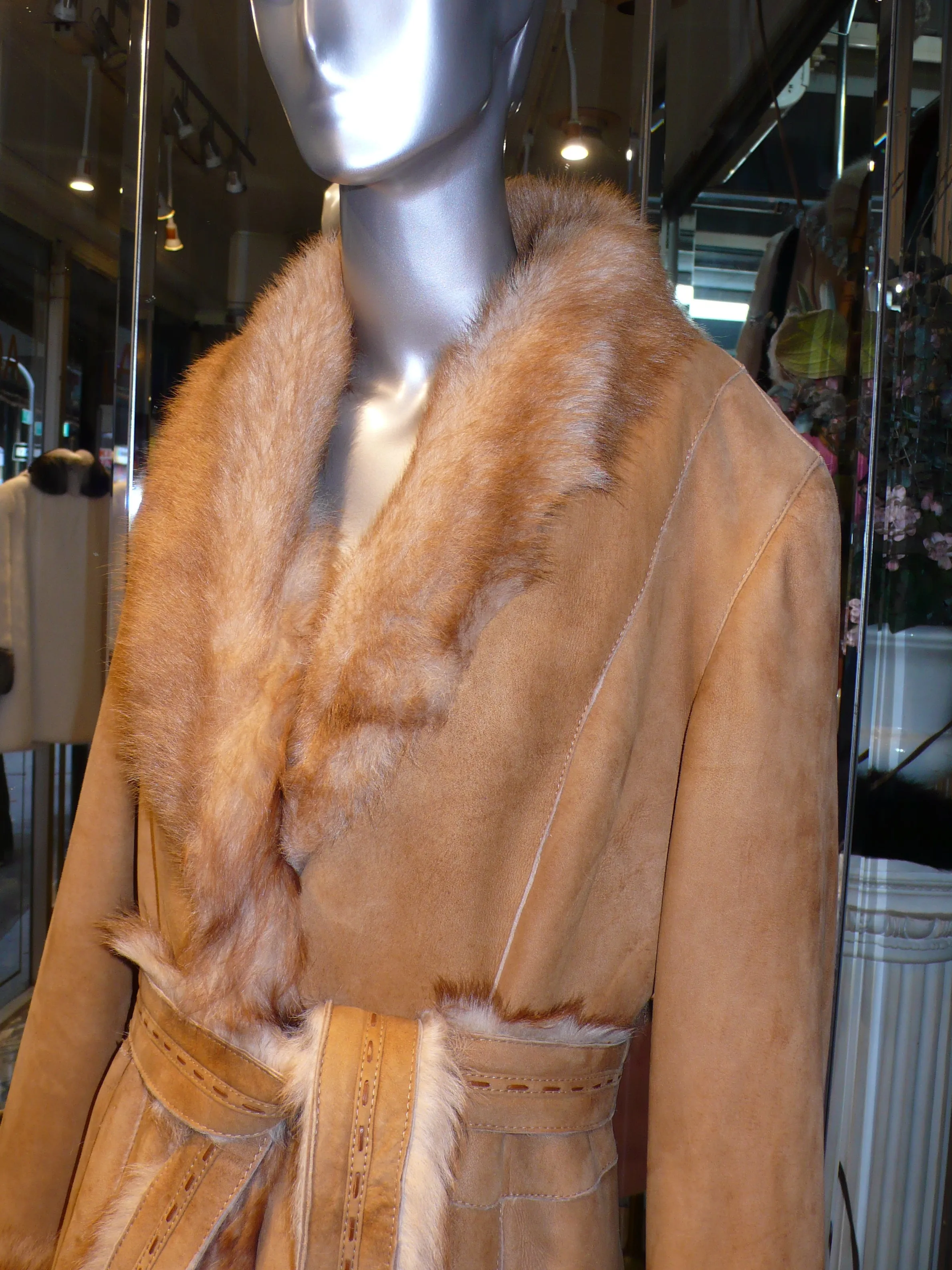 Warm Genuine Shearling Fur Coat Rust Tan ITALY--Shasa Designer