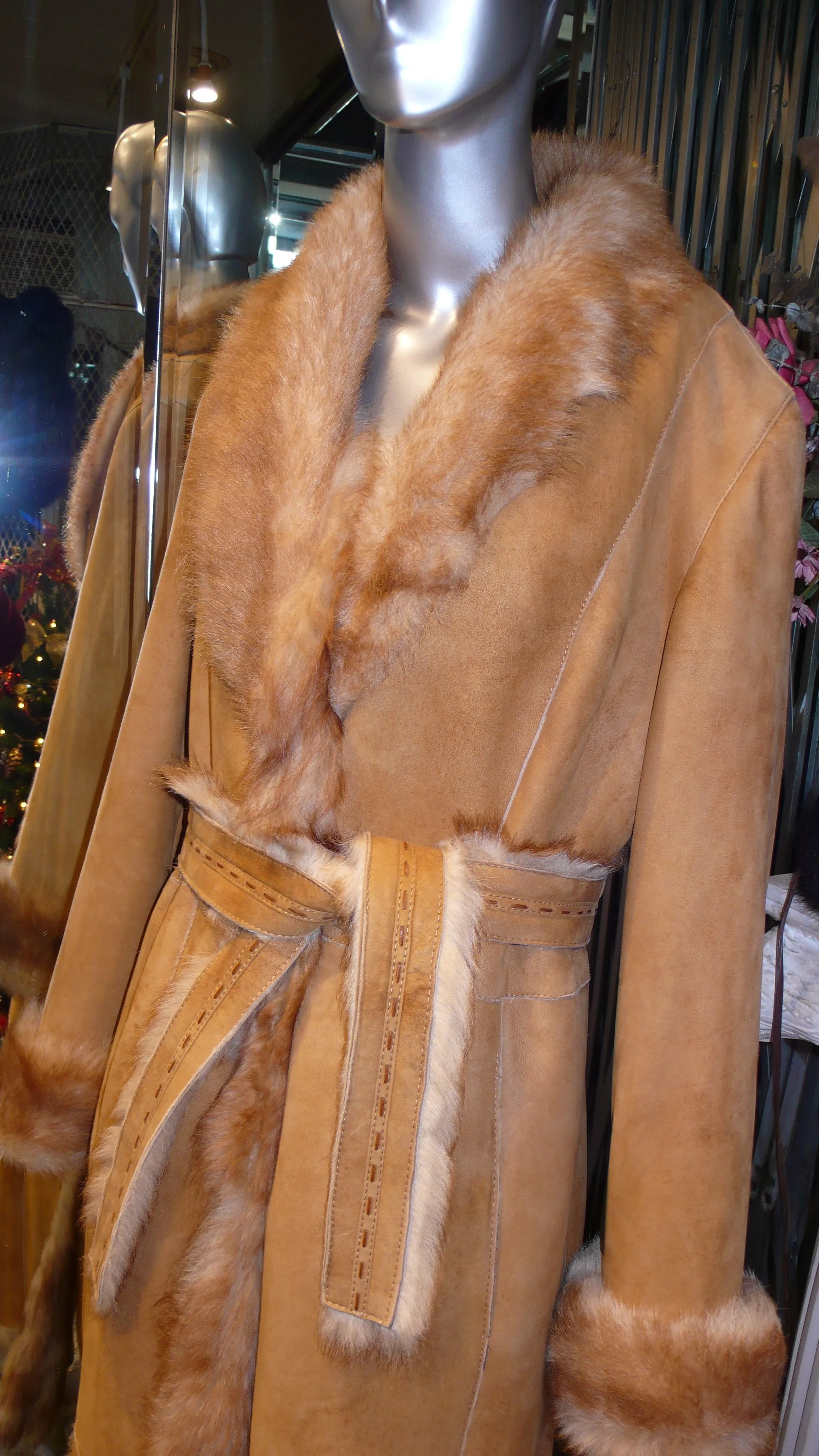 Warm Genuine Shearling Fur Coat Rust Tan ITALY--Shasa Designer