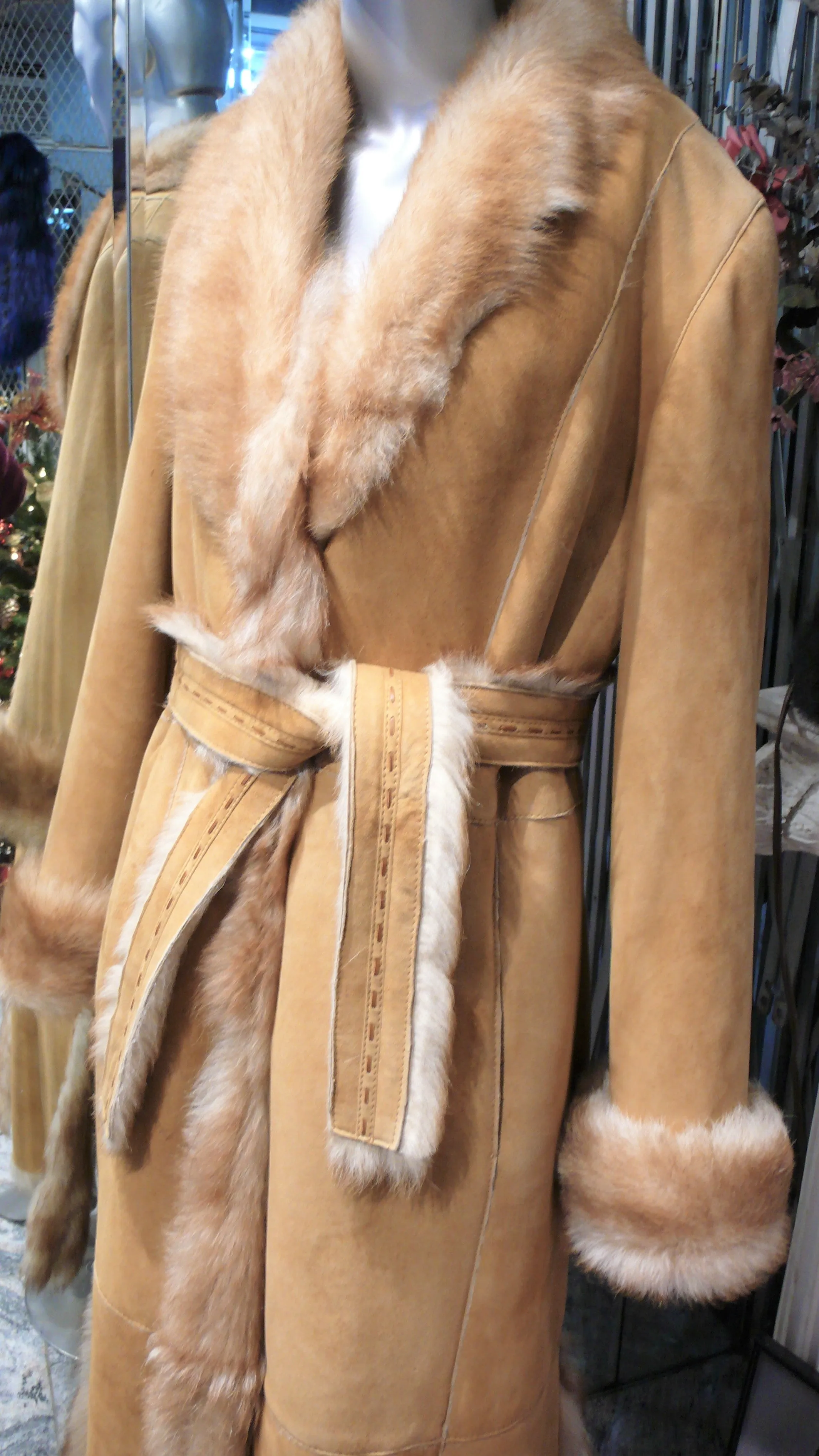 Warm Genuine Shearling Fur Coat Rust Tan ITALY--Shasa Designer