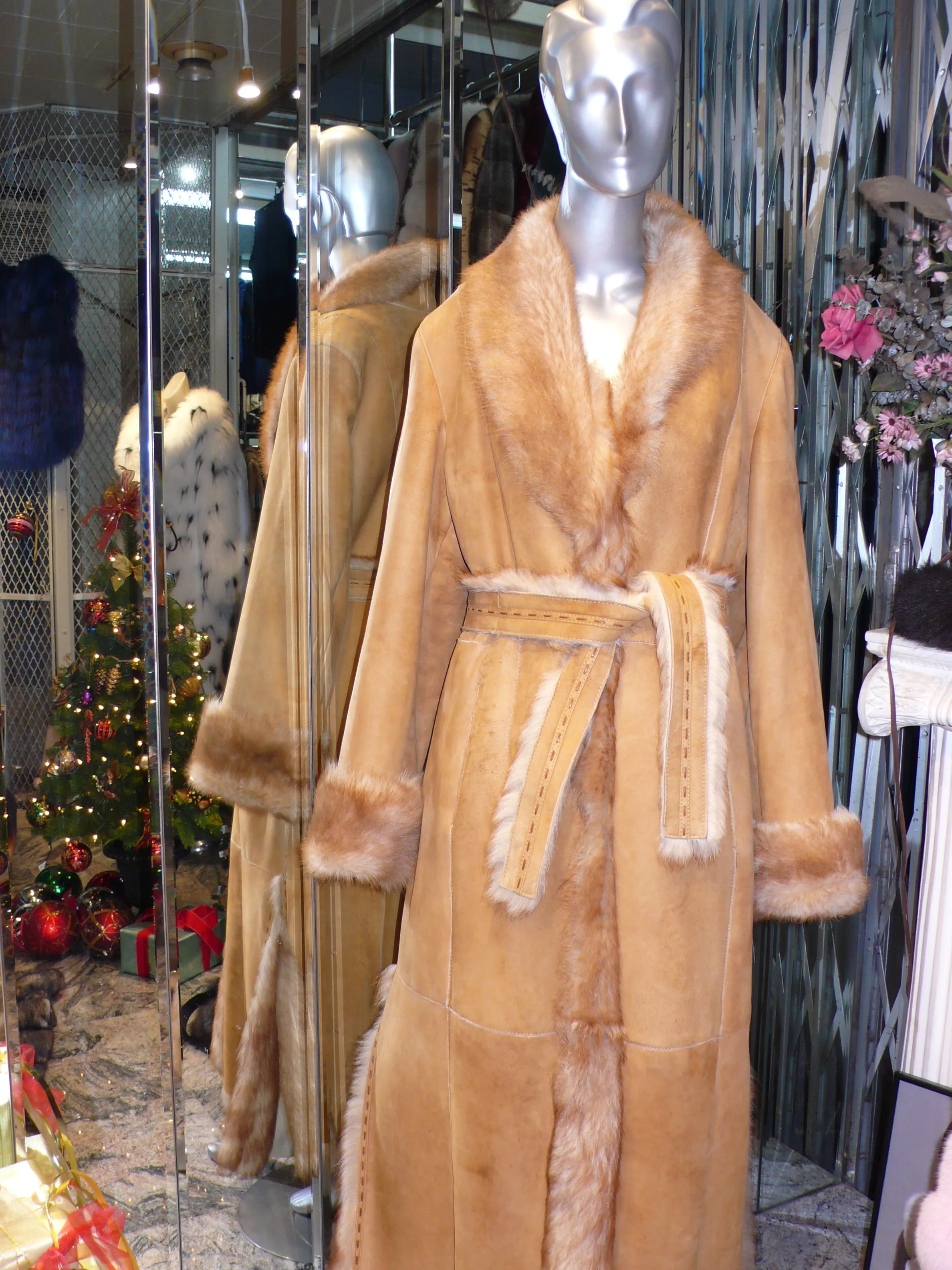 Warm Genuine Shearling Fur Coat Rust Tan ITALY--Shasa Designer