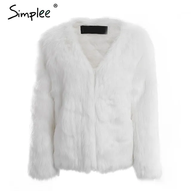 Warm rabbit fur faux fur coat women Autumn chic pink fluffy winter coat female Fashion streetwear outerwear overcoat