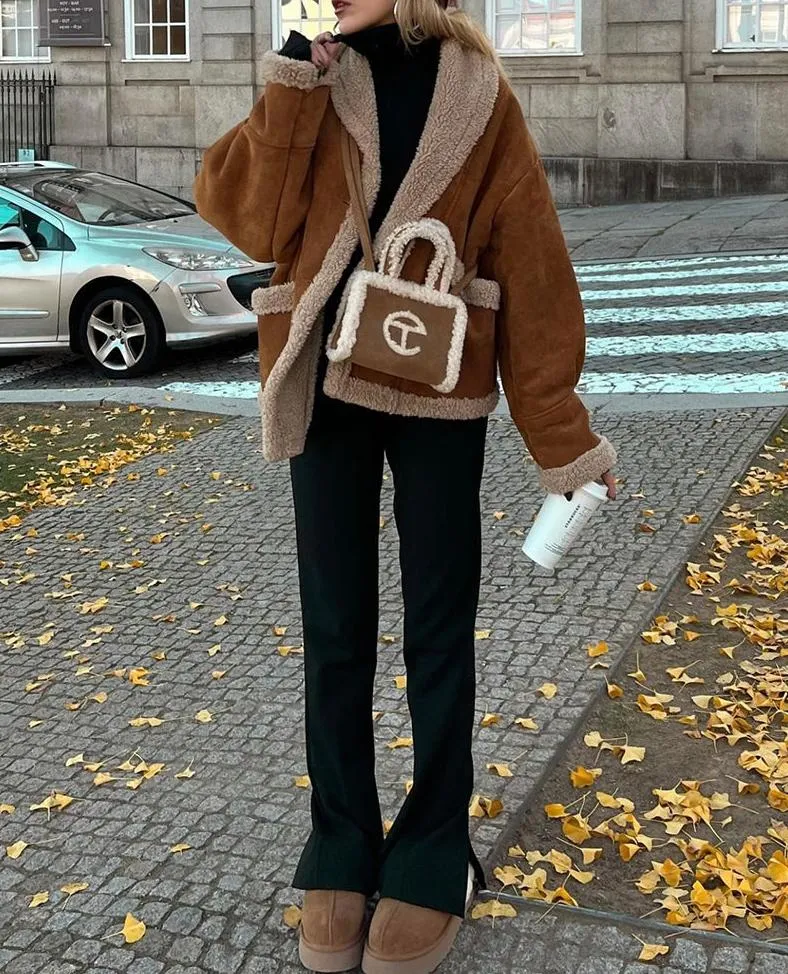 Wenkouban-Winter Outfits Christmas Nicole Faux Suede Shearling Jacket