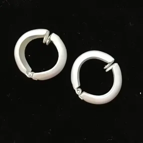 White Enamelled Clip On Hoop Earrings