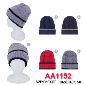 Winter Cable Knitted Cuffed Hat Beanies Skull Cap Lining AA1152