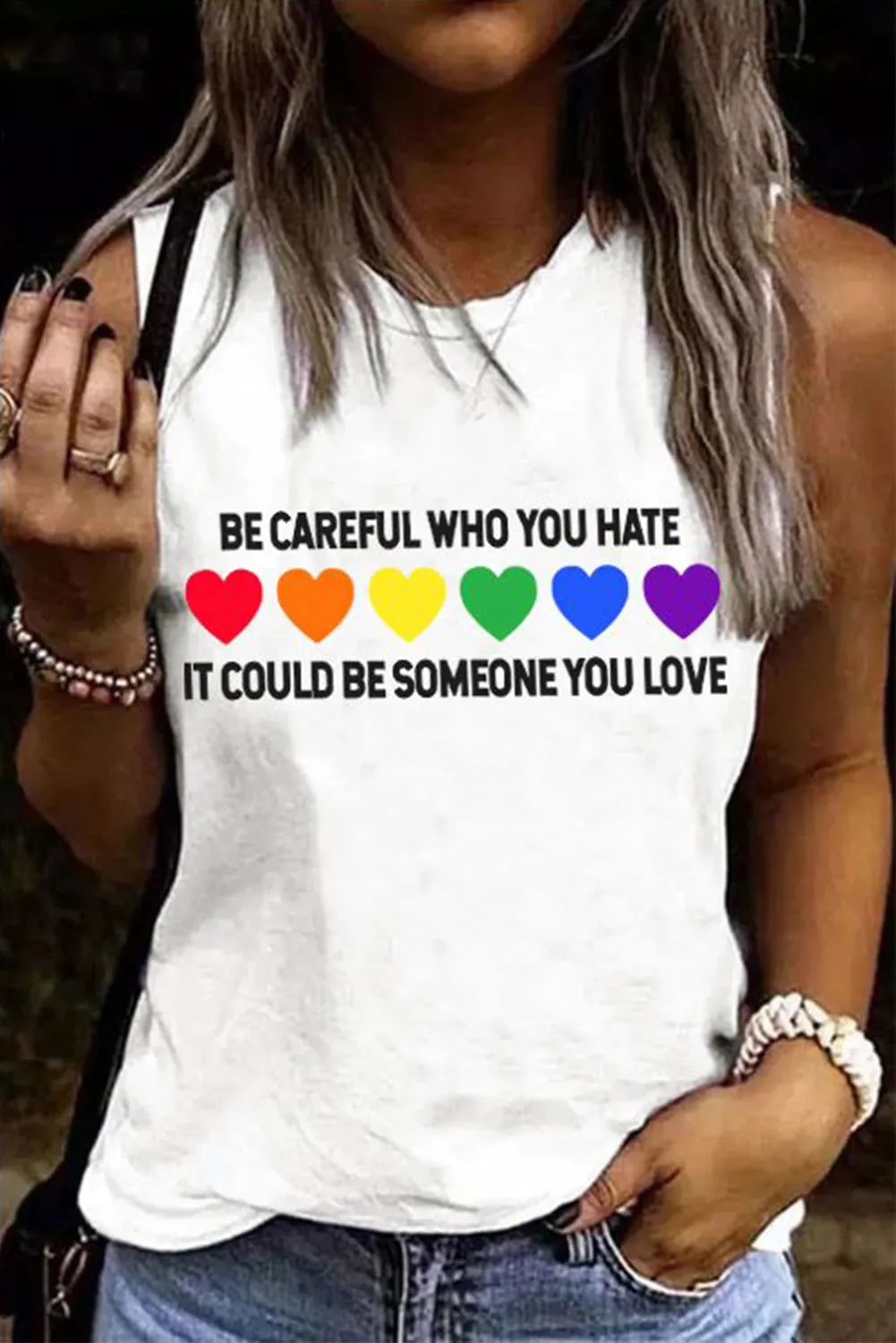 Womens Be Careful Who You Hate It Could Be Someone You Love Heatr Print Shirt LGBT Tank Tops