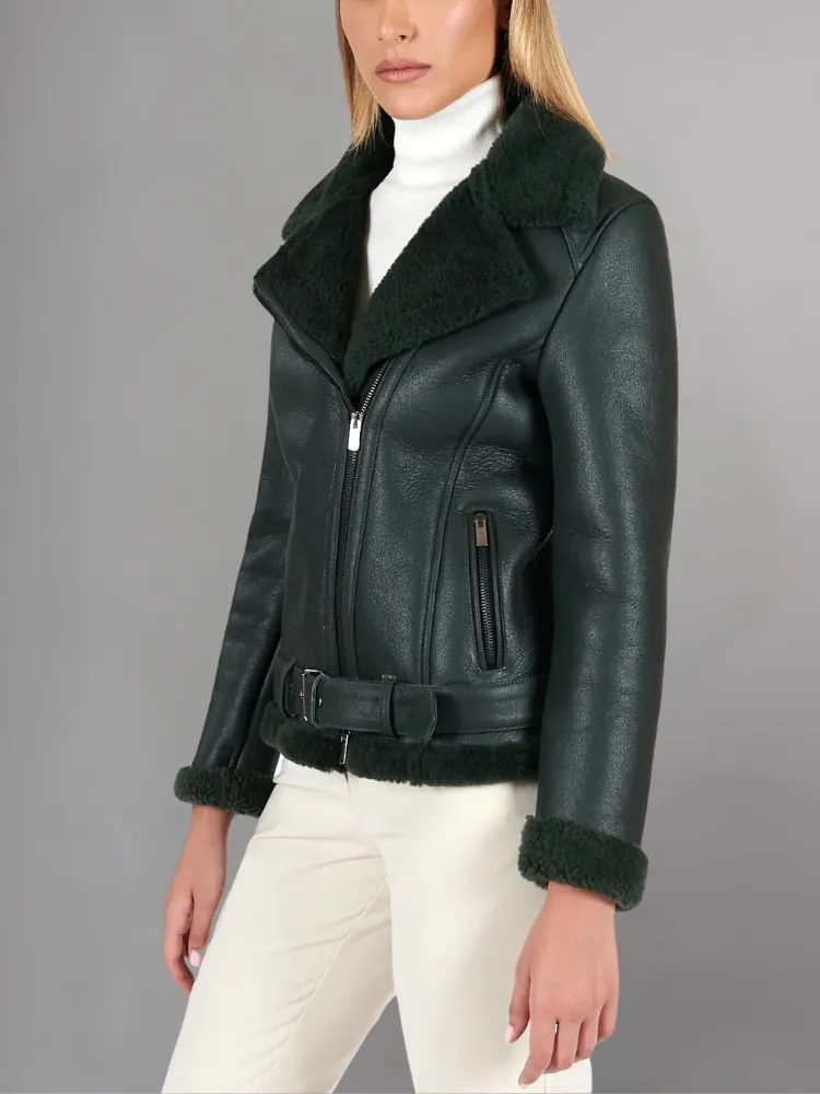 Womens Tan Brown Shearling Leather Jacket