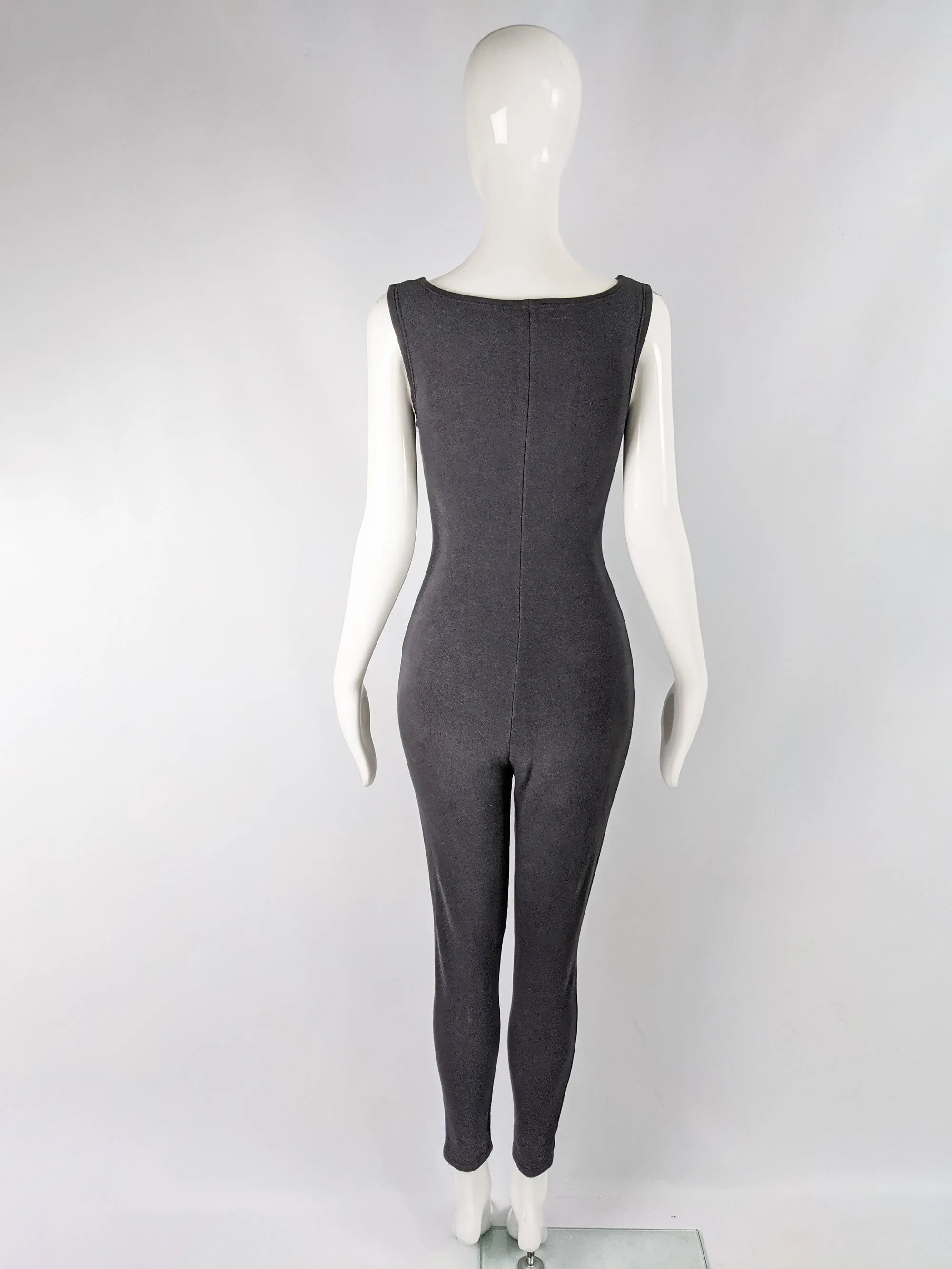 Womens Vintage Bodycon Jersey Sleeveless Catsuit, 1980s