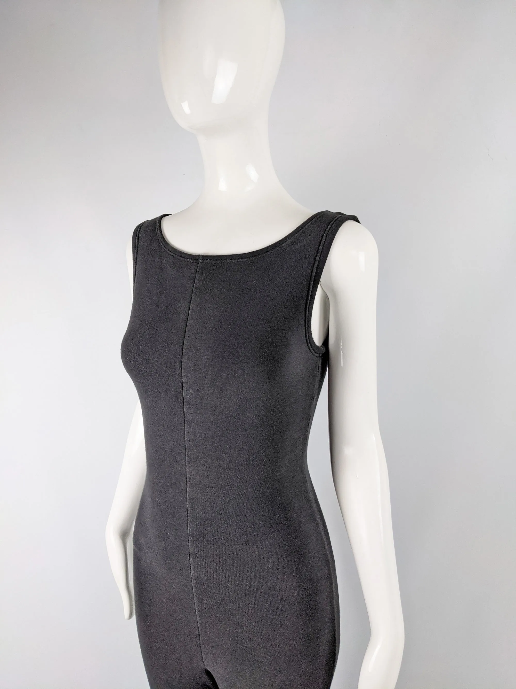 Womens Vintage Bodycon Jersey Sleeveless Catsuit, 1980s