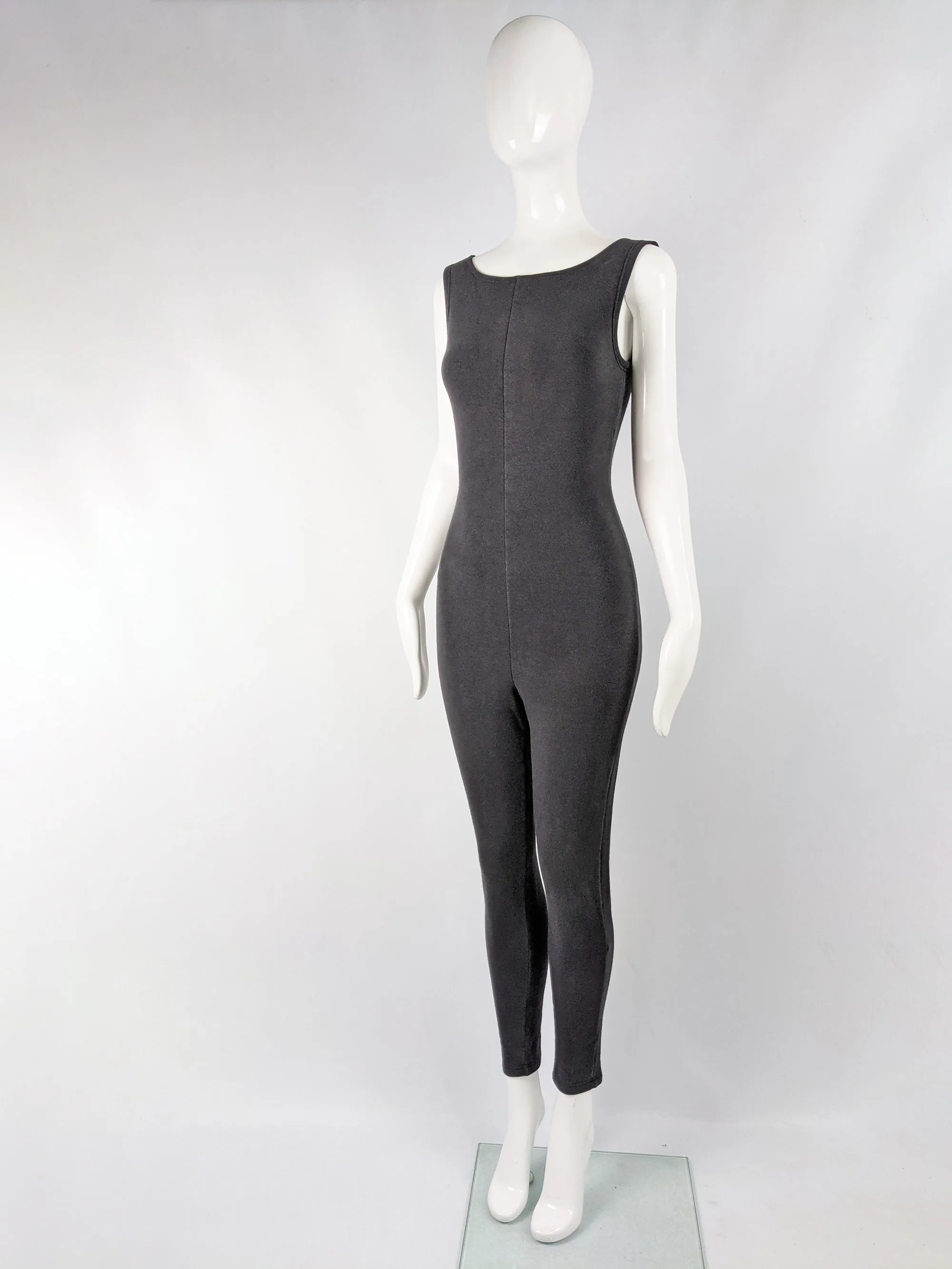 Womens Vintage Bodycon Jersey Sleeveless Catsuit, 1980s