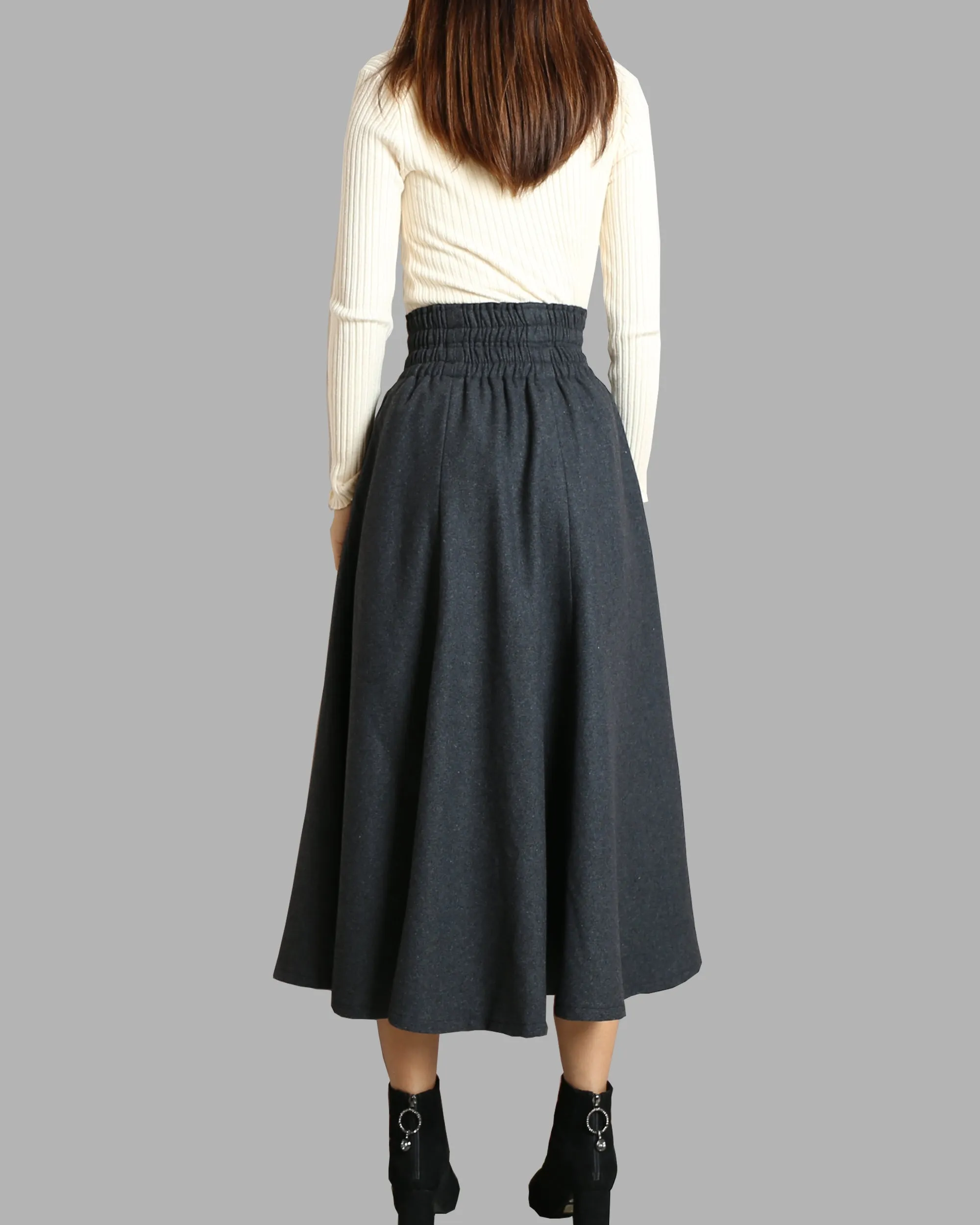 Women's wool skirt/elastic waist skirt/winter skirt/flared skirt/maxi skirt/ankle length skirt(Q1099)