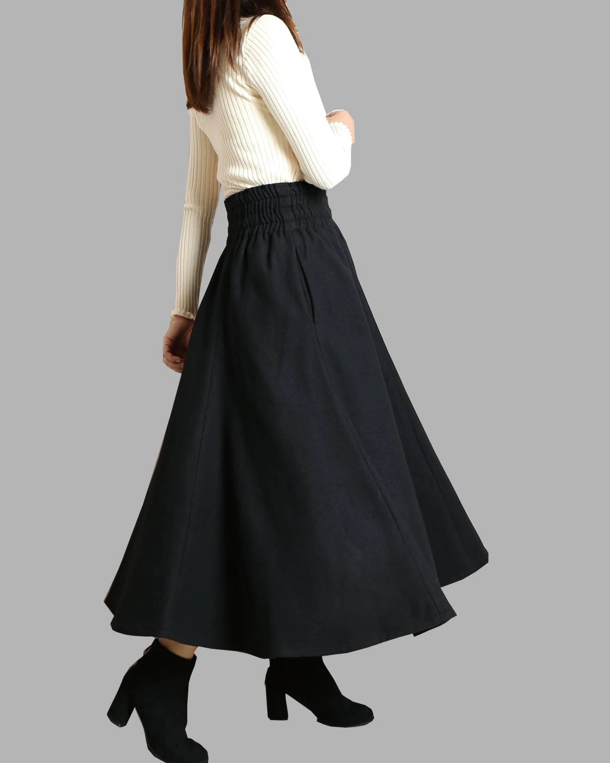 Women's wool skirt/elastic waist skirt/winter skirt/flared skirt/maxi skirt/ankle length skirt(Q1099)