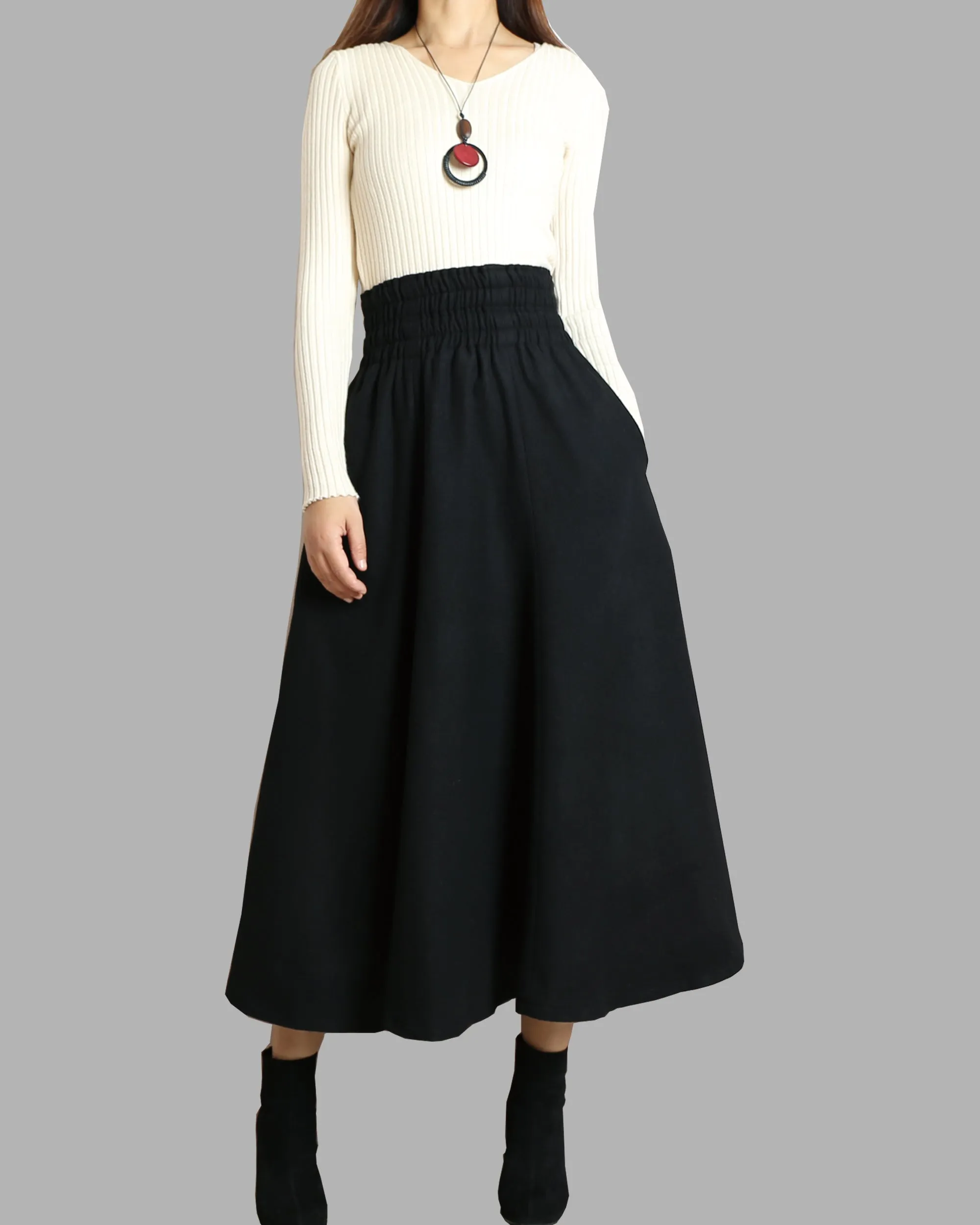 Women's wool skirt/elastic waist skirt/winter skirt/flared skirt/maxi skirt/ankle length skirt(Q1099)