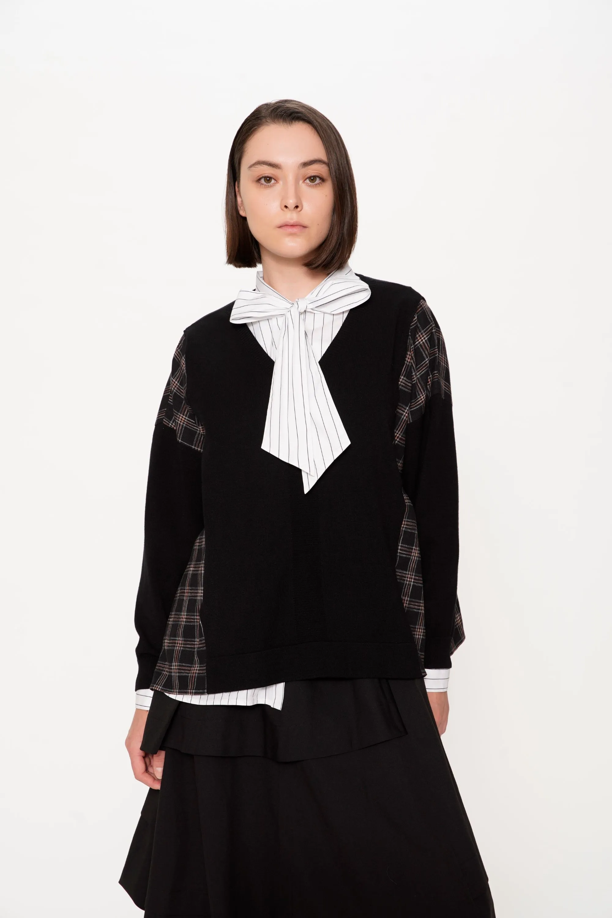 Xmas Capsule- Athena Check Side V Neck Knit Top