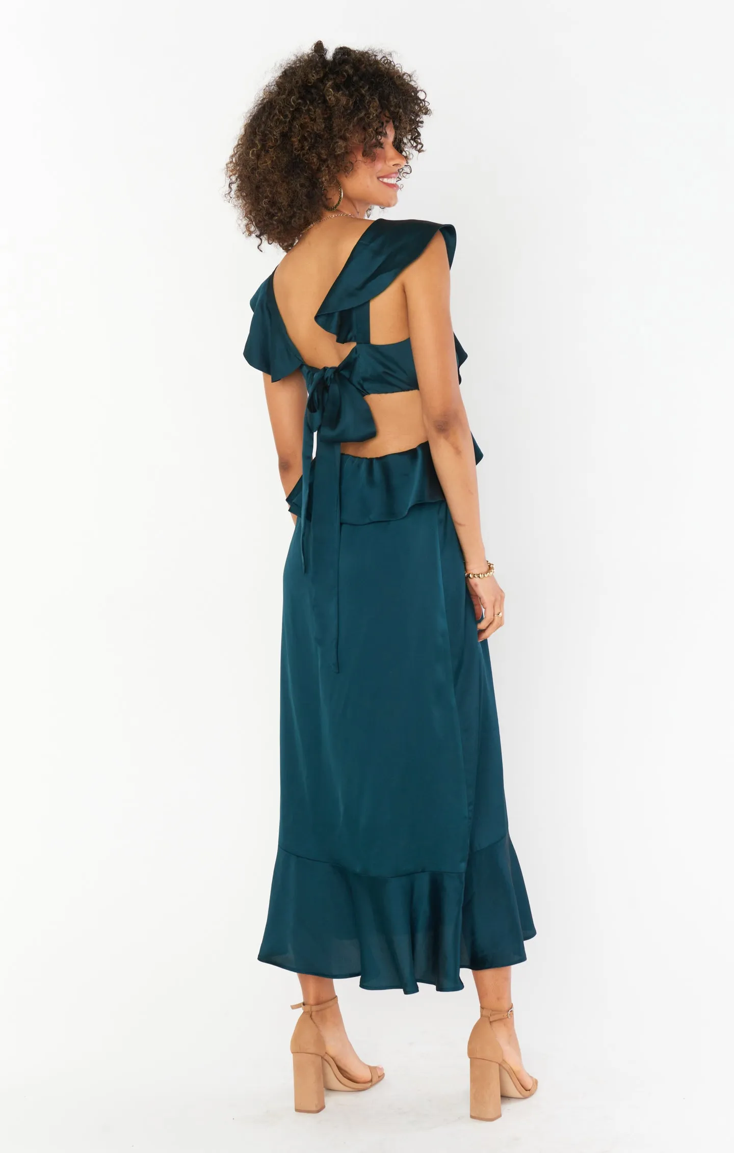 Zoey Midi Dress ~ Deep Emerald Luxe Satin